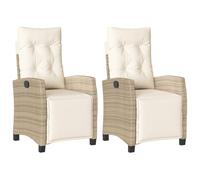 vidaXL Sillones reclinables de jardín con reposapiés ratán PE Beige 2 uds