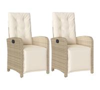 vidaXL Sillones reclinables de jardín con reposapiés 2 uds ratán PE Beige