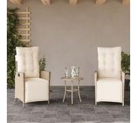 vidaXL Sillones reclinables jardín con reposapiés 2 uds ratán PE beige