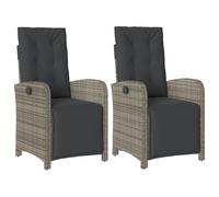 vidaXL Sillones reclinables jardín con reposapiés 2 uds ratán PE gris