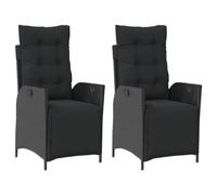 vidaXL Sillones reclinables de jardín con reposapiés 2 uds ratán PE negro