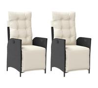 vidaXL Sillones reclinables jardín con reposapiés 2 uds ratán PE negro