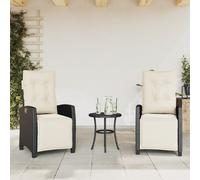 vidaXL Sillones reclinables de jardín con reposapiés 2 uds Ratán PE negro