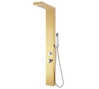 vidaXL Sistema de Panel de Ducha Torre Aseo Cuarto de Baño Cascada Chorros de Masaje Termostato Moderno Acero Inoxidable 201 Dorado