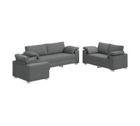 vidaXL Sofá 3 uds. Tejido mezcla de lino, multicolor, gris oscuro