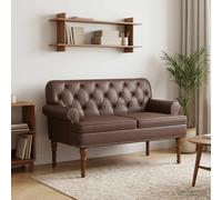 vidaXL Sofá Loveseat Amoroso acolchado con botones, terciopelo poliéster marrón 120x65x77 cm