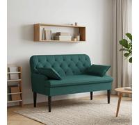 vidaXL Sofá amoroso con botones acolchados Verde oscuro Tela