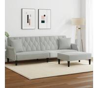 vidaXL Sofá cama 2 plazas con almohadas taburete terciopelo gris claro