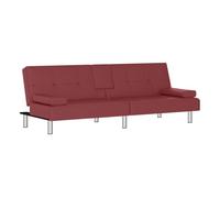 vidaXL Sofá cama con portavasos – Cuero sintético – Rojo tinto