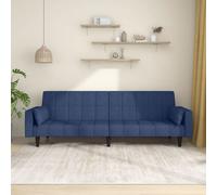 vidaXL Sofá cama de 2 plazas con dos almohadas tela azul