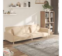 vidaXL Sofá cama de 2 plazas con dos almohadas tela color crema