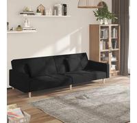 vidaXL Sofá cama de 2 plazas con dos almohadas tela negro