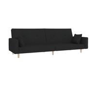 vidaXL Sofá cama 2 plazas con 2 almohadas, tapizado en tela negra