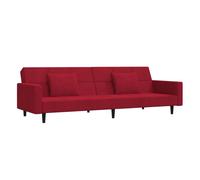 vidaXL Sofá cama de 2 plazas terciopelo rojo tinto con 2 almohadas