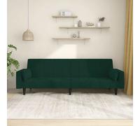 vidaXL Sofá cama de 2 plazas con dos almohadas terciopelo verde oscuro