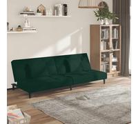 vidaXL Sofá cama de 2 plazas con dos almohadas terciopelo verde oscuro