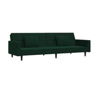 vidaXL Sofá cama 2 plazas terciopelo verde oscuro con 2 almohadas