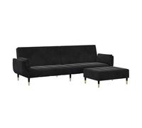 Vidaxl sofá cama de 2 plazas con taburete terciopelo negro