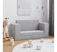 vidaXL Sofá Cama de Niños 2 Plazas, Sillón con Reposabrazos, Mini Sofá Infantil, Sofá Cama para Dormitorio Sala de Juegos, Felpa Suave Gris Claro