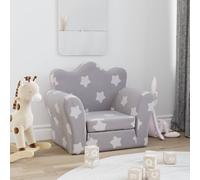 vidaXL Sofá cama infantil Sillón con reposabrazos, felpa suave gris claro con estrellas