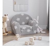 vidaXL Sofá cama de niños – Sillón con reposabrazos, felpa suave – Gris claro con estrellas
