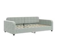 vidaXL Sofá cama moderno de terciopelo gris claro, 214 x 110,5 x 70 cm, marco de metal y madera maciza, láminas de madera contrachapada, relleno de espuma, apto para colchones de 100 x 190 cm