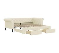 vidaXL Sofá Cama Nido con cajones Cuero sintético Crema 90x200 cm