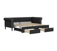 vidaXL Sofá cama nido con cajones, diván extensible, cuero sintético negro 90x200 cm