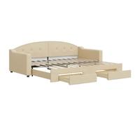 vidaXL Sofá Cama Nido con Cajones, Diván Extensible, Cama Extraíble de Invitados, Sofá Cama para Salón Dormitorio, Tela Color Crema 90x200 cm