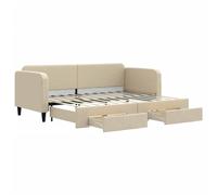 vidaXL Sofá Cama Nido con Cajones, Diván Extensible, Cama Extraíble de Invitados, Sofá Cama para Salón Dormitorio, Tela Color Crema 80x200 cm