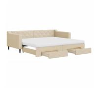 vidaXL Sofá Cama Nido con Cajones, Diván Tapizado Extensible, Cama Extraíble de Invitados, Mueble para Salón Dormitorio, Tela Color Crema 90x200 cm