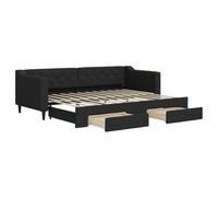 vidaXL Sofá cama nido Diván tapizado extensible con cajones, cama extraíble Tela negro 80x200 cm