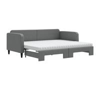 vidaXL Sofá Cama Nido con Colchón, Diván Extensible, Cama Extraíble de Invitados, Sofá Cama para Salón Dormitorio, Tela Gris Oscuro 90x200 cm