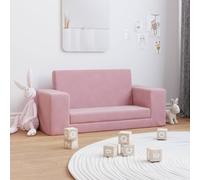 vidaXL Sofá Cama para Niños de 2 Plazas, Sillón con Reposabrazos, Mini Sofá Infantil, Sofá Cama para Dormitorio Sala de Juegos, Felpa Suave Rosa