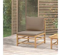 vidaXL Sofá central de jardín bambú con cojines gris taupe