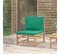 vidaXL Sofá central de jardín bambú con cojines verde