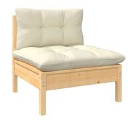 vidaXL Sofá central de jardín y cojines madera madera pino crema Crema