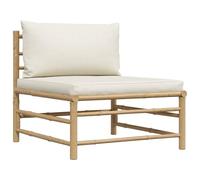 vidaXL Sofá Central para Jardín con Cojines Asiento Silla Sala de Estar Salón Terraza Patio Exterior Balcón Estable Bambú Blanco Crema