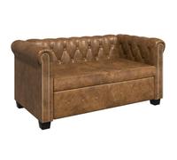 vidaXL Sofá Chesterfield 2 Plaza Cuero Artificial Marrón Sillón Asiento Mueble