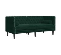 vidaXL Sofá Chesterfield 2 plazas de terciopelo verde oscuro con cojines