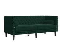vidaXL Sofá Chesterfield 2 plazas de terciopelo verde oscuro con cojines