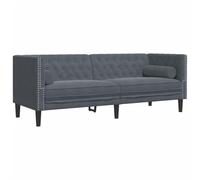 vidaXL Sofá Chesterfield 3 plazas con cojines, terciopelo gris oscuro