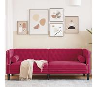 vidaXL Sofá Chesterfield 3 plazas – terciopelo rojo vino, acolchado, con refuerzos y cojines
