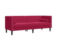 vidaXL Sofá Chesterfield 3 plazas – terciopelo rojo vino, acolchado, con refuerzos y cojines