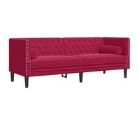 vidaXL Sofá Chesterfield 3 plazas – terciopelo rojo vino, acolchado, con refuerzos y cojines