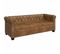 vidaXL Sofá Chesterfield de 3 plazas cuero sintético marrón 200,5 x 76 x 70 cm