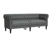 vidaXL Sofá Chesterfield 3 plazas tapizado para salón, respaldo y reposabrazos, tela gris oscuro