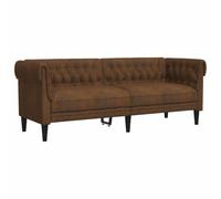 vidaXL Sofá Chesterfield 3 plazas – Asiento con respaldo y reposabrazos, tela marrón