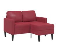 vidaXL Sofá de 2 plazas con chaise longue en forma de L, color rojo vino, 125 cm, piel sintética
