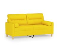 vidaXL Sofá de 2 plazas con cojines, tapizado en tela amarillo claro – 140 cm
